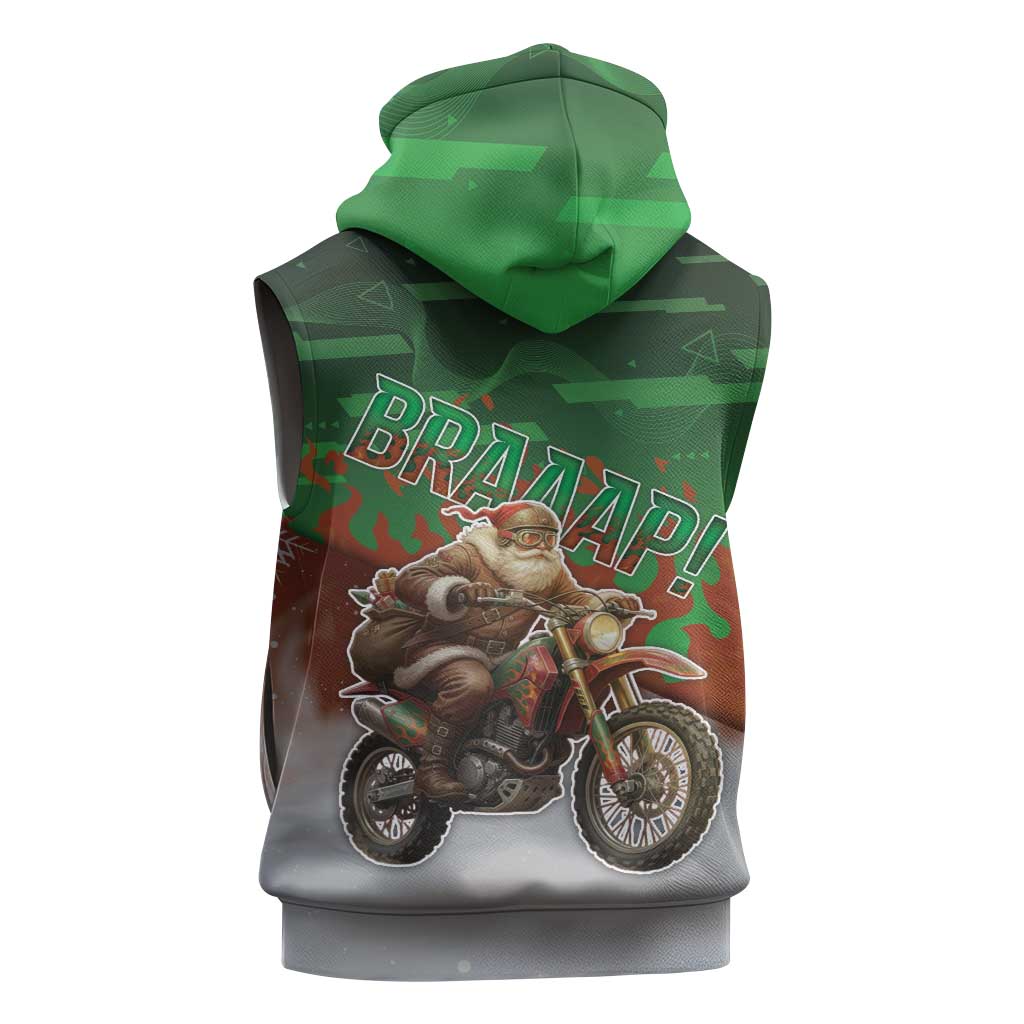 Braaap Christmas Sleeveless Zip Hoodie Motocross Santa - Wonder Print Shop