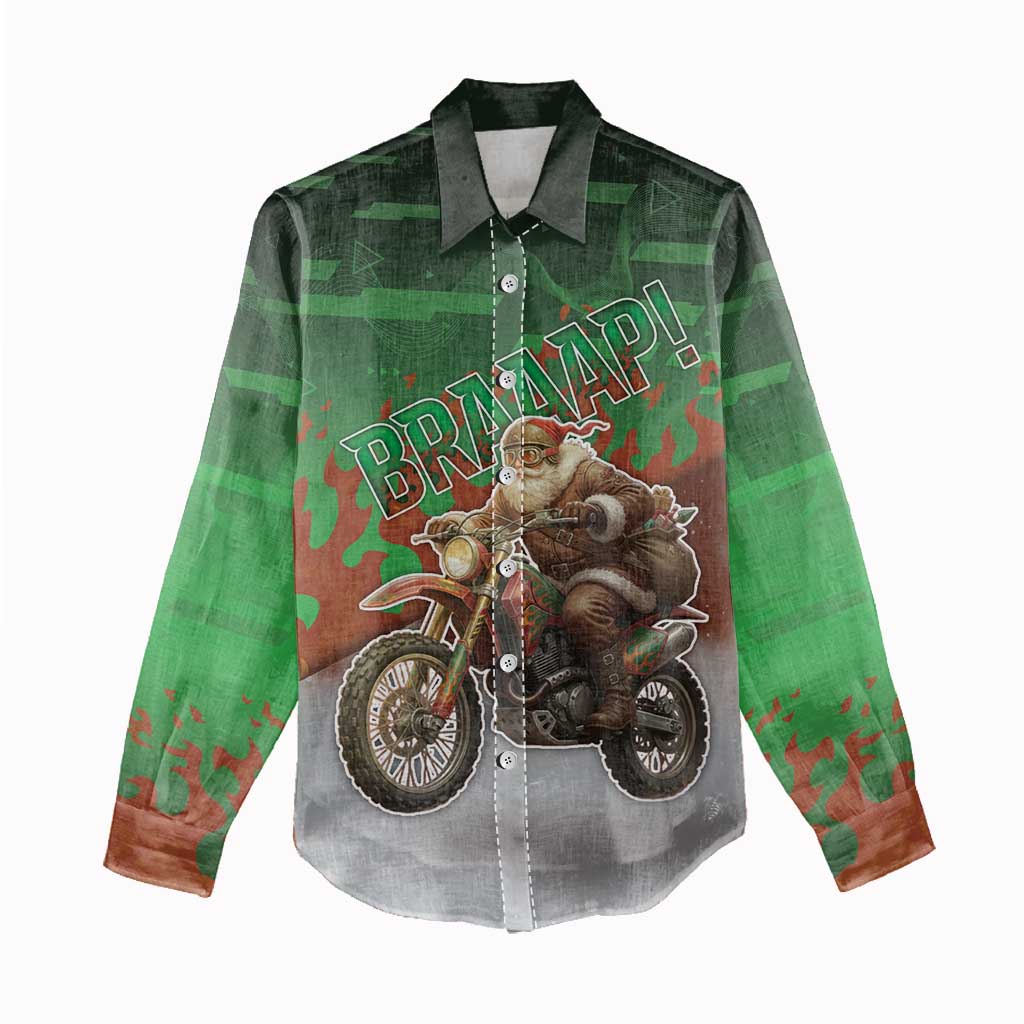 Braaap Christmas Women Casual Shirt Motocross Santa - Wonder Print Shop