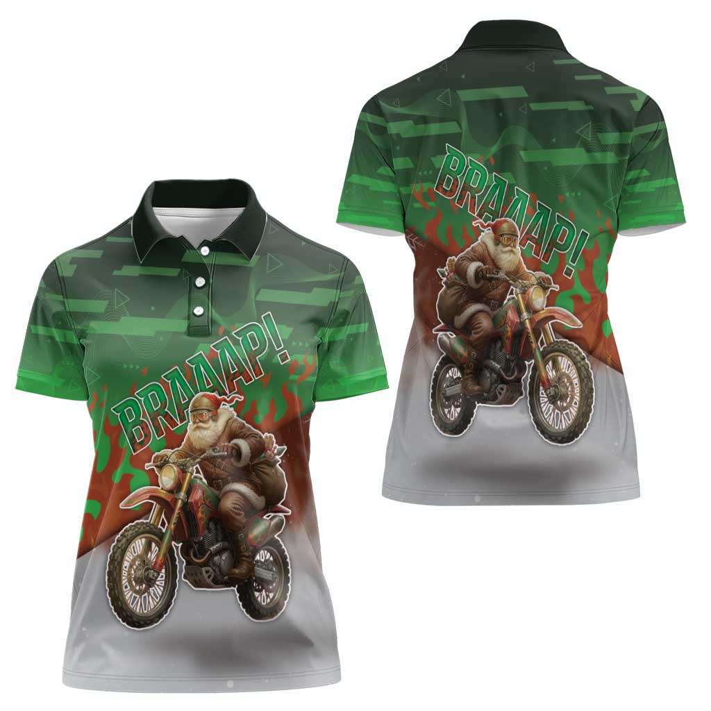 Braaap Christmas Women Polo Shirt Motocross Santa - Wonder Print Shop