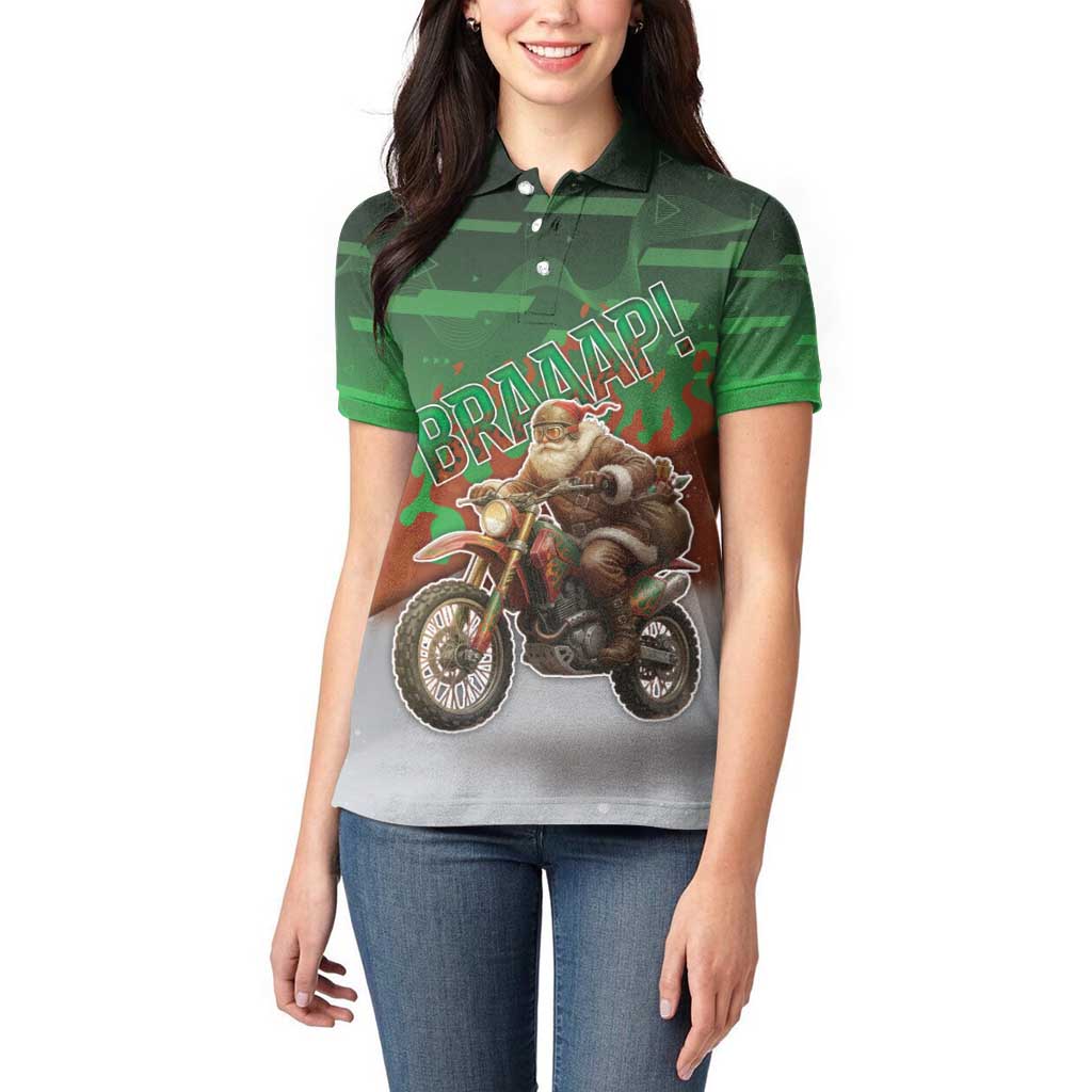 Braaap Christmas Women Polo Shirt Motocross Santa - Wonder Print Shop
