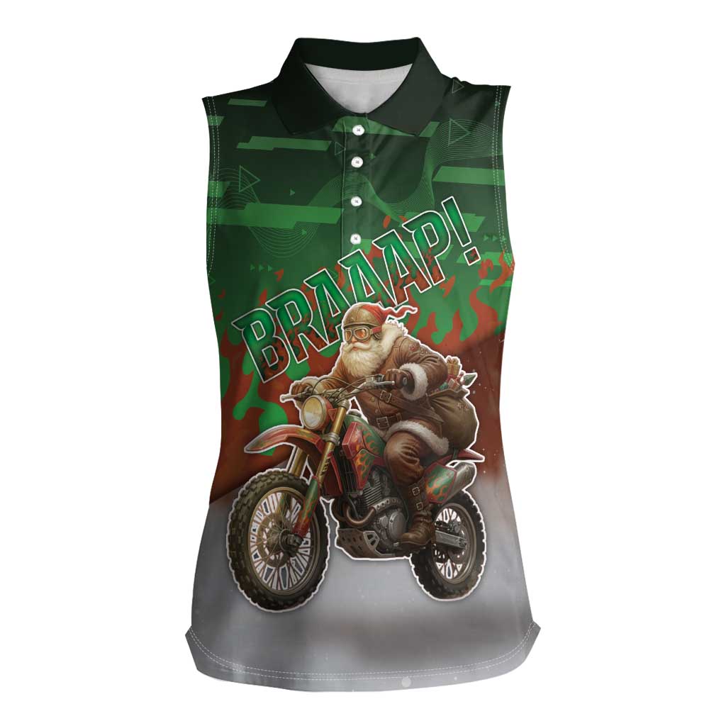 Braaap Christmas Women Sleeveless Polo Shirt Motocross Santa - Wonder Print Shop