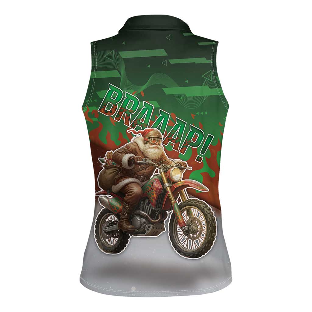 Braaap Christmas Women Sleeveless Polo Shirt Motocross Santa - Wonder Print Shop