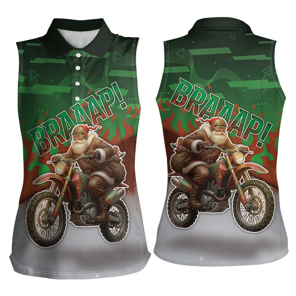 Braaap Christmas Women Sleeveless Polo Shirt Motocross Santa - Wonder Print Shop