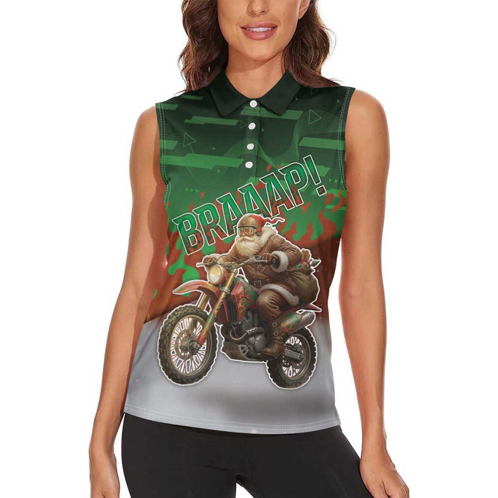 Braaap Christmas Women Sleeveless Polo Shirt Motocross Santa - Wonder Print Shop