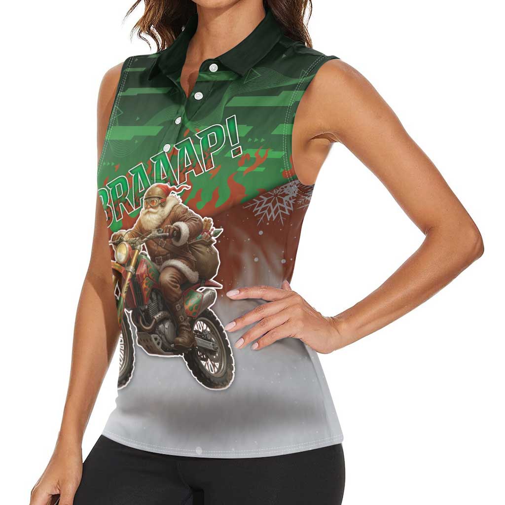 Braaap Christmas Women Sleeveless Polo Shirt Motocross Santa - Wonder Print Shop