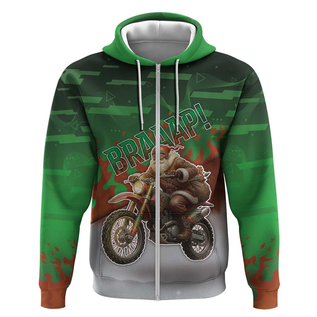 Braaap Christmas Zip Hoodie Motocross Santa - Wonder Print Shop
