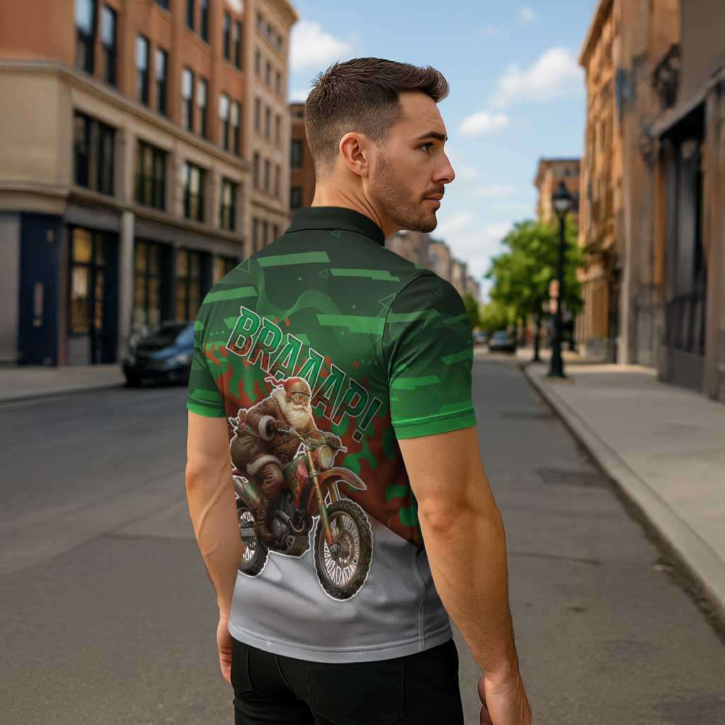 Braaap Christmas Zipper Polo Shirt Motocross Santa - Wonder Print Shop