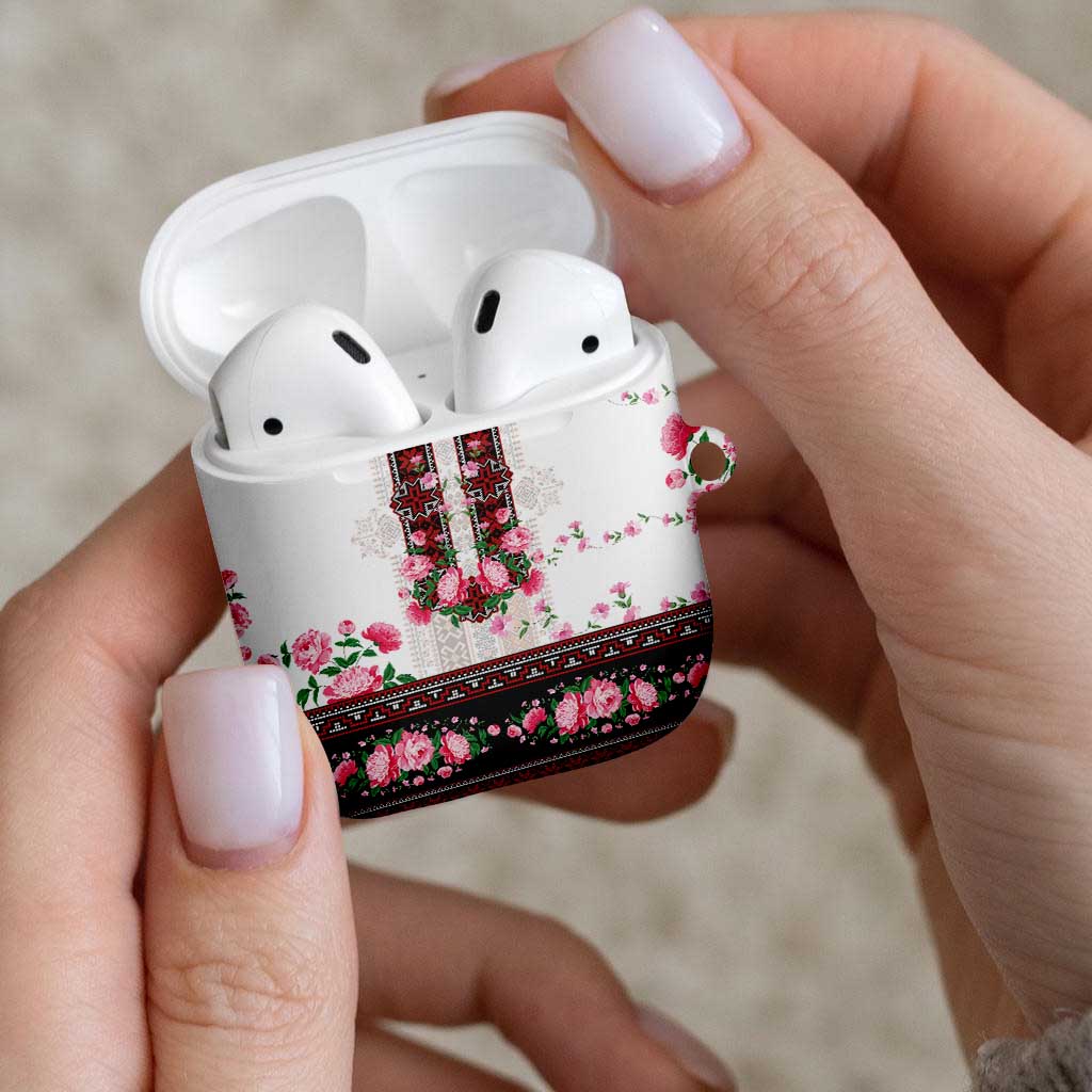 Red Romanian National Costume AirPods Case Peony Flowers Traditional Folk Pattern - Wonder Print Shop