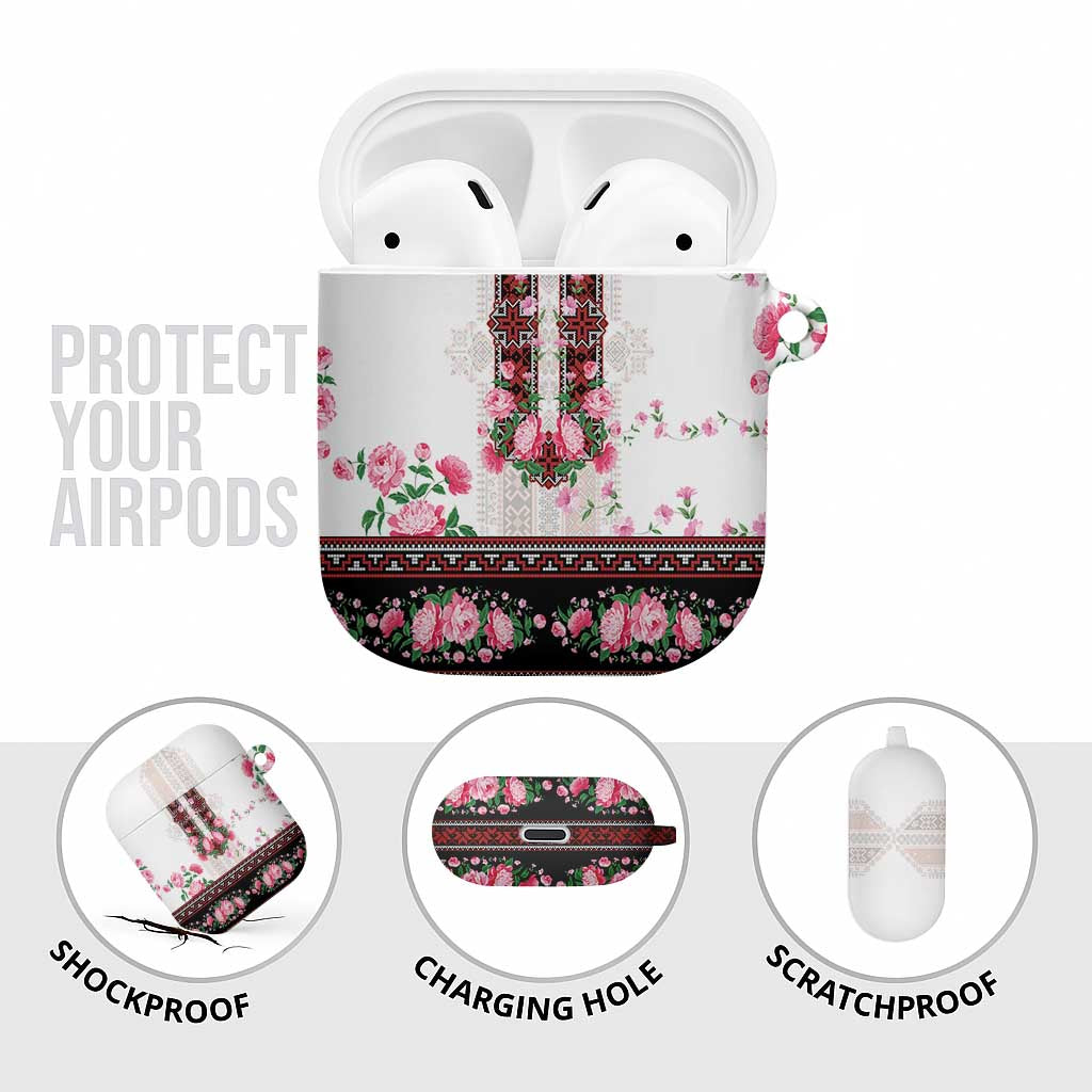 Red Romanian National Costume AirPods Case Peony Flowers Traditional Folk Pattern - Wonder Print Shop