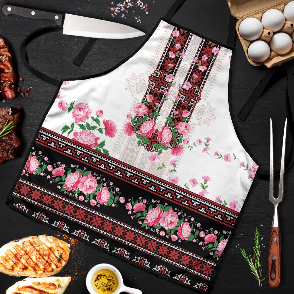 Red Romanian National Costume Apron Peony Flowers Traditional Folk Pattern - Wonder Print Shop