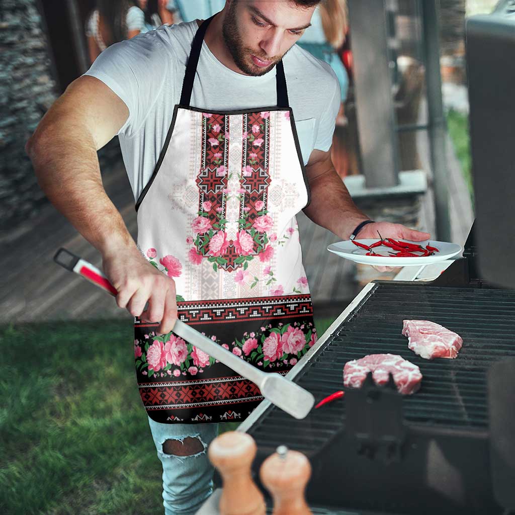 Red Romanian National Costume Apron Peony Flowers Traditional Folk Pattern - Wonder Print Shop
