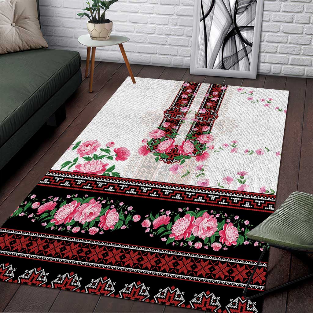Red Romanian National Costume Area Rug Peony Flowers Traditional Folk Pattern - Wonder Print Shop
