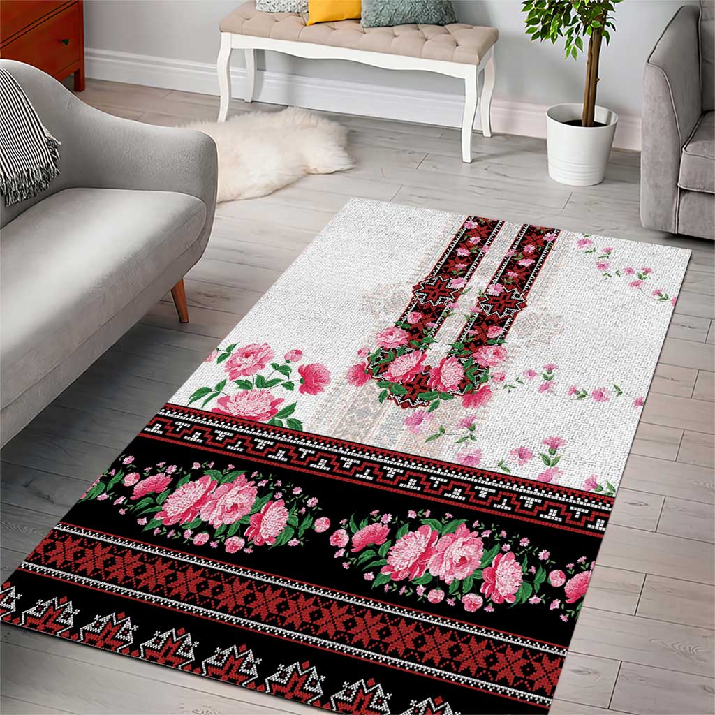 Red Romanian National Costume Area Rug Peony Flowers Traditional Folk Pattern - Wonder Print Shop