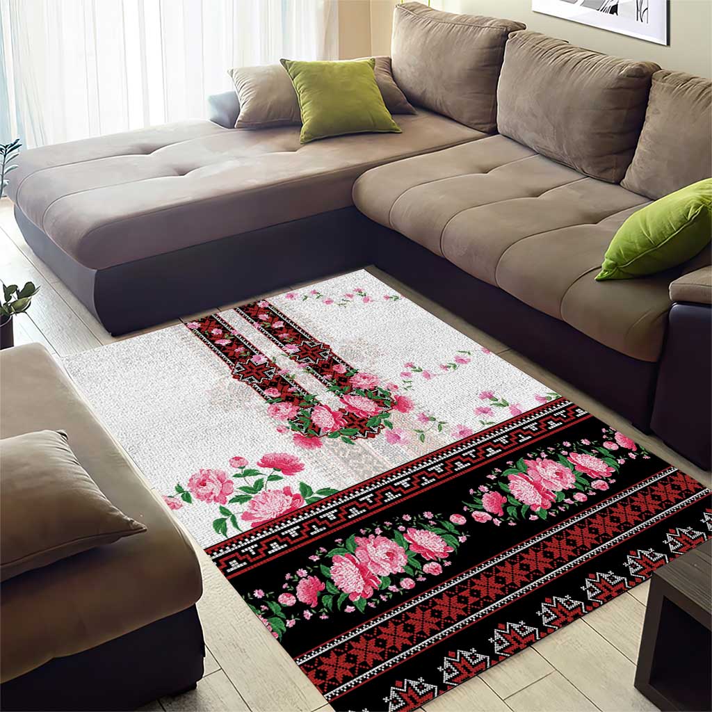 Red Romanian National Costume Area Rug Peony Flowers Traditional Folk Pattern - Wonder Print Shop