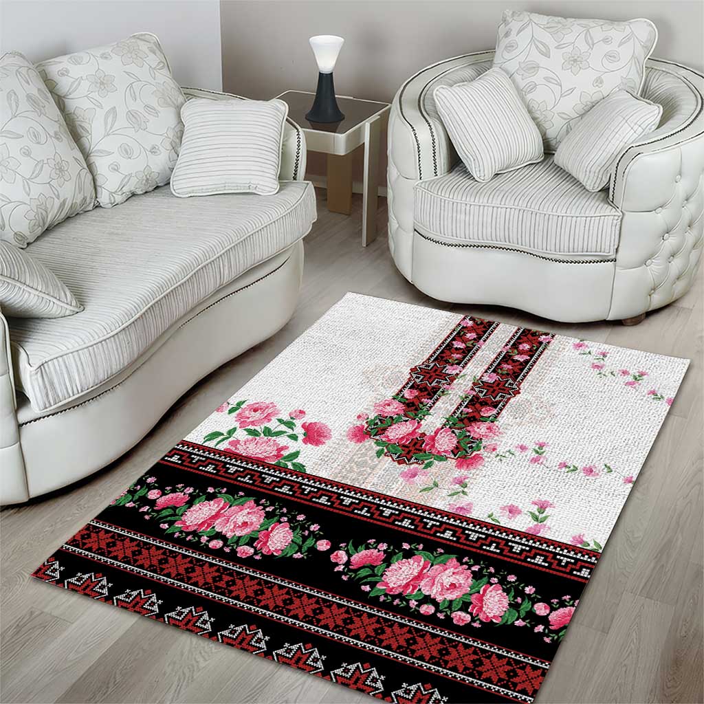 Red Romanian National Costume Area Rug Peony Flowers Traditional Folk Pattern - Wonder Print Shop
