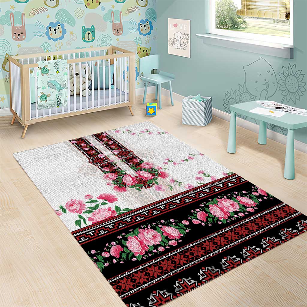 Red Romanian National Costume Area Rug Peony Flowers Traditional Folk Pattern - Wonder Print Shop