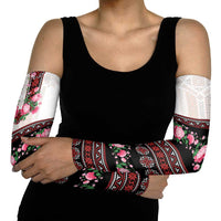 Red Romanian National Costume Arm Sleeves Peony Flowers Traditional Folk Pattern - Wonder Print Shop
