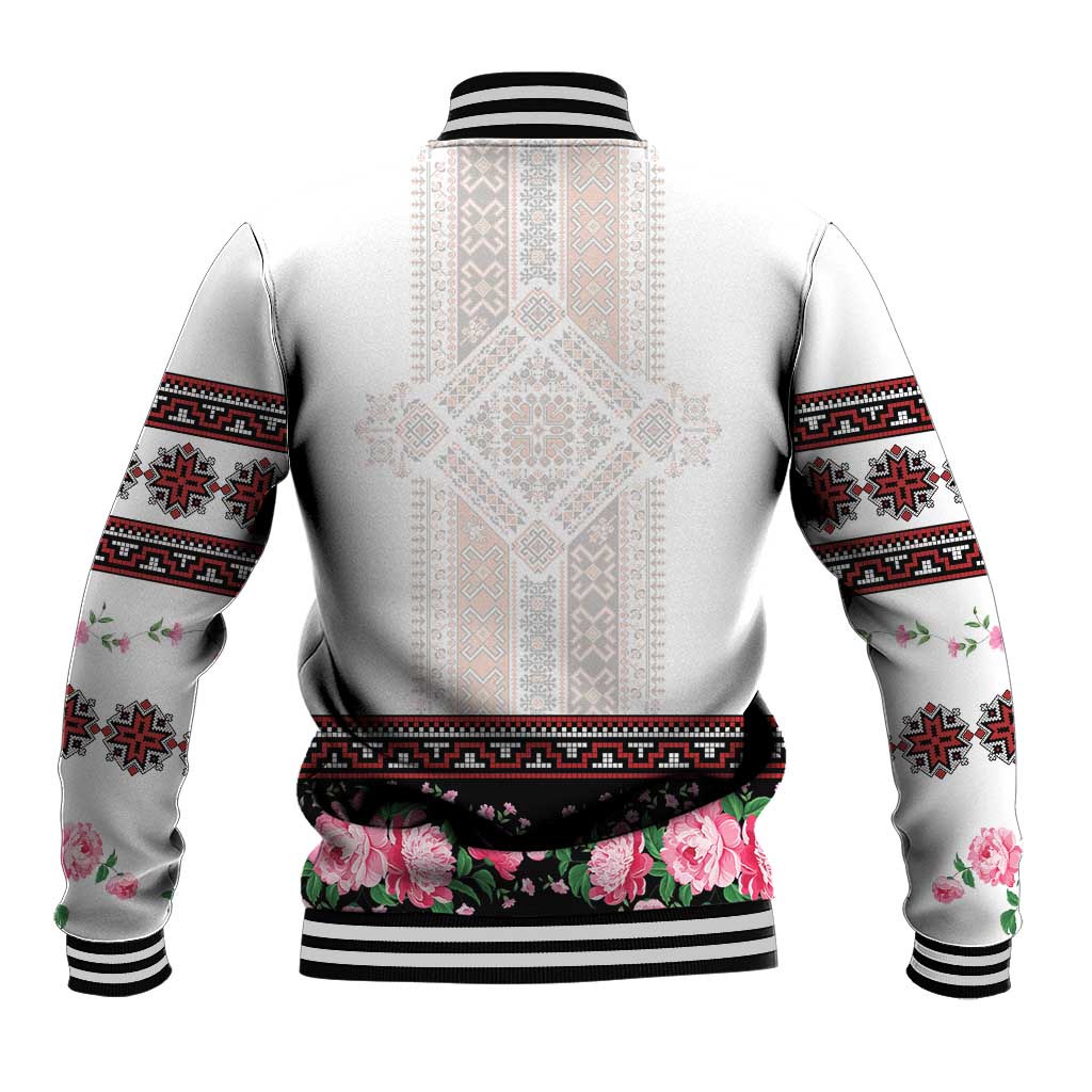 Red Romanian National Costume Baseball Jacket Peony Flowers Traditional Folk Pattern - Wonder Print Shop