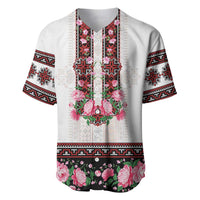 Red Romanian National Costume Baseball Jersey Peony Flowers Traditional Folk Pattern - Wonder Print Shop