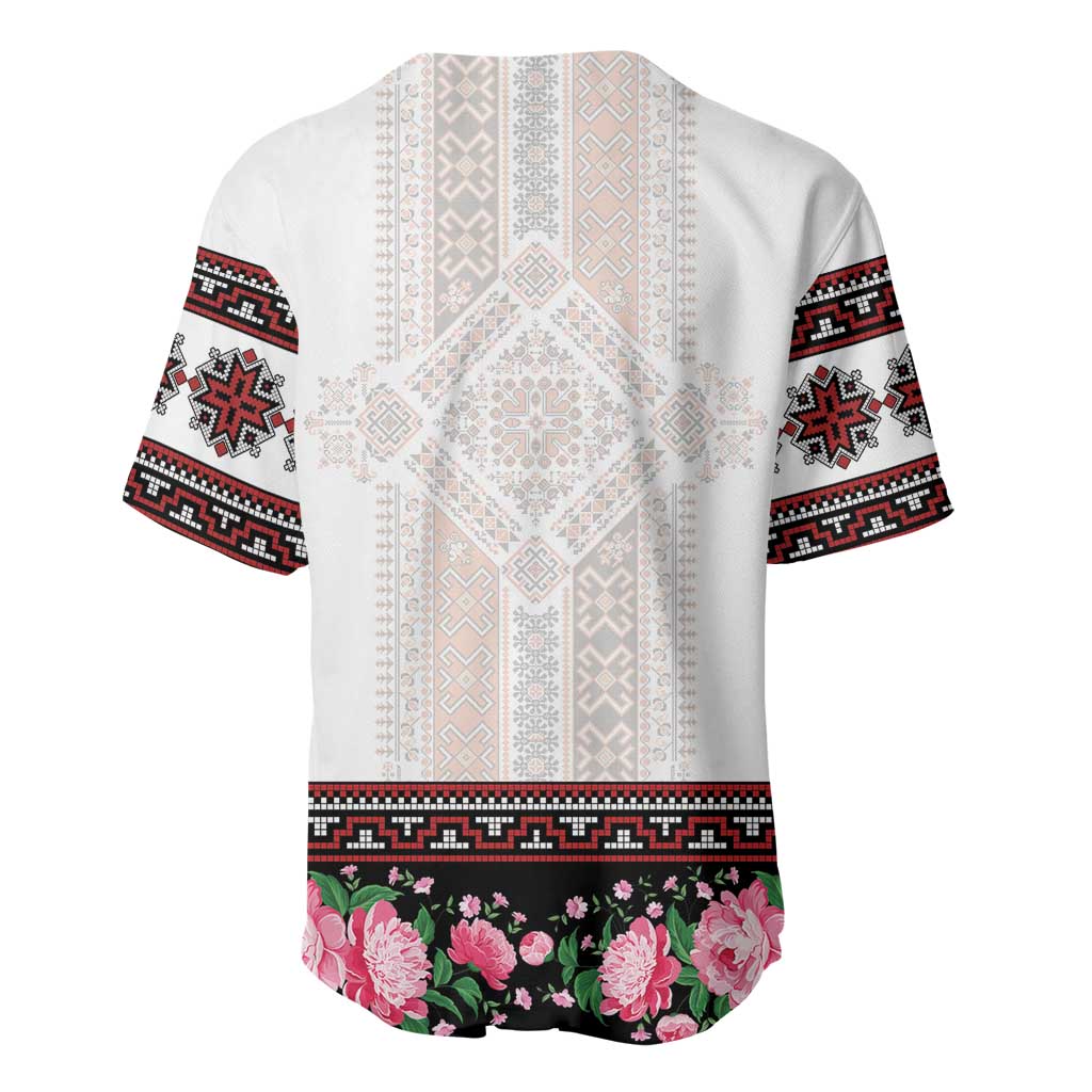 Red Romanian National Costume Baseball Jersey Peony Flowers Traditional Folk Pattern - Wonder Print Shop