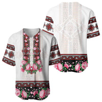 Red Romanian National Costume Baseball Jersey Peony Flowers Traditional Folk Pattern - Wonder Print Shop