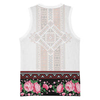 Red Romanian National Costume Basketball Jersey Peony Flowers Traditional Folk Pattern - Wonder Print Shop
