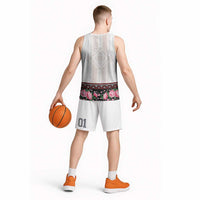 Red Romanian National Costume Basketball Jersey Peony Flowers Traditional Folk Pattern - Wonder Print Shop