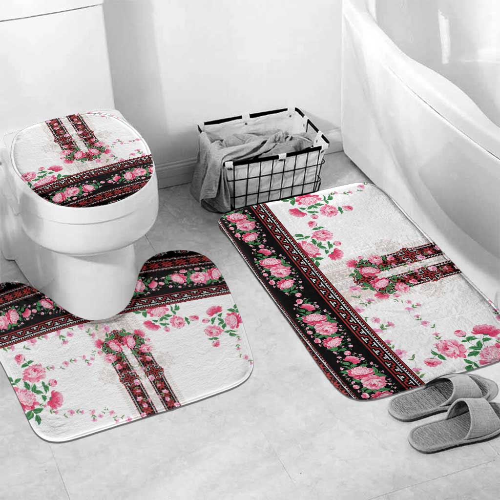 Red Romanian National Costume Bathroom Set Peony Flowers Traditional Folk Pattern - Wonder Print Shop