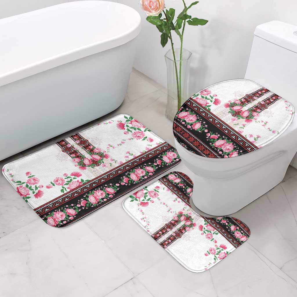 Red Romanian National Costume Bathroom Set Peony Flowers Traditional Folk Pattern - Wonder Print Shop