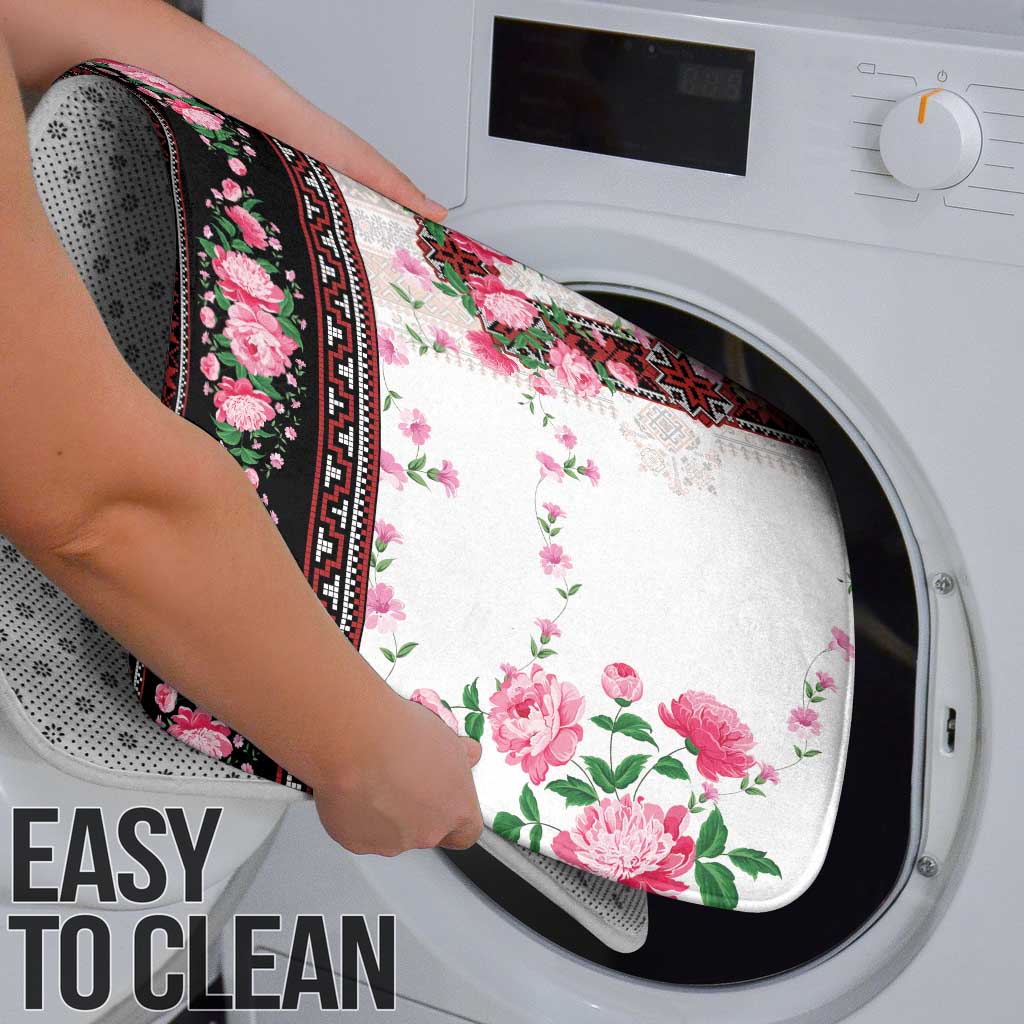 Red Romanian National Costume Bathroom Set Peony Flowers Traditional Folk Pattern - Wonder Print Shop