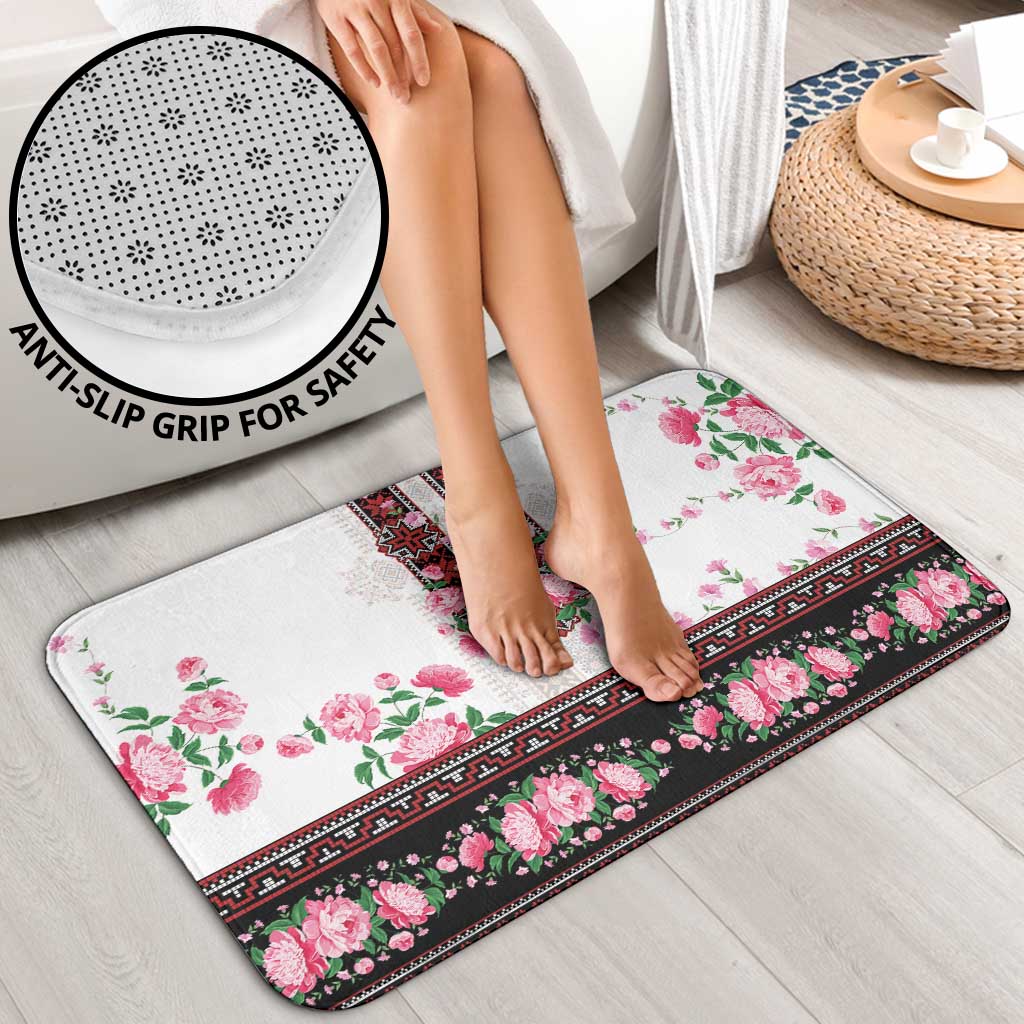 Red Romanian National Costume Bathroom Set Peony Flowers Traditional Folk Pattern - Wonder Print Shop