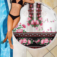Red Romanian National Costume Beach Blanket Peony Flowers Traditional Folk Pattern - Wonder Print Shop