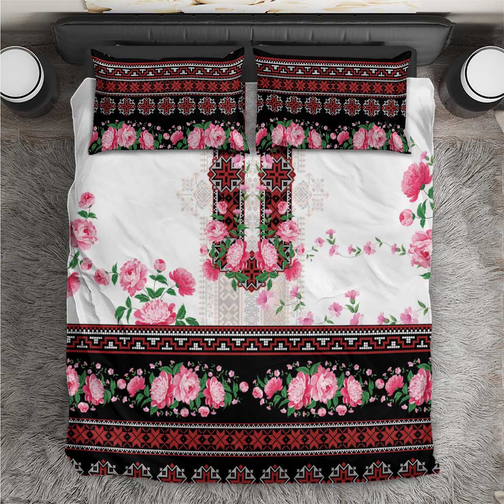 Red Romanian National Costume Bedding Set Peony Flowers Traditional Folk Pattern - Wonder Print Shop