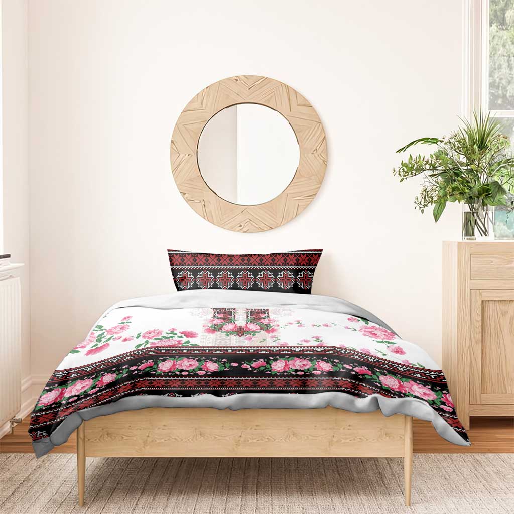 Red Romanian National Costume Bedding Set Peony Flowers Traditional Folk Pattern - Wonder Print Shop