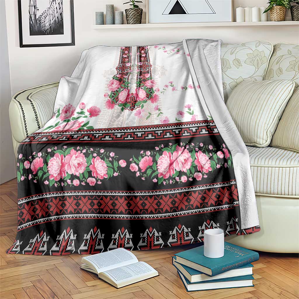 Red Romanian National Costume Blanket Peony Flowers Traditional Folk Pattern - Wonder Print Shop