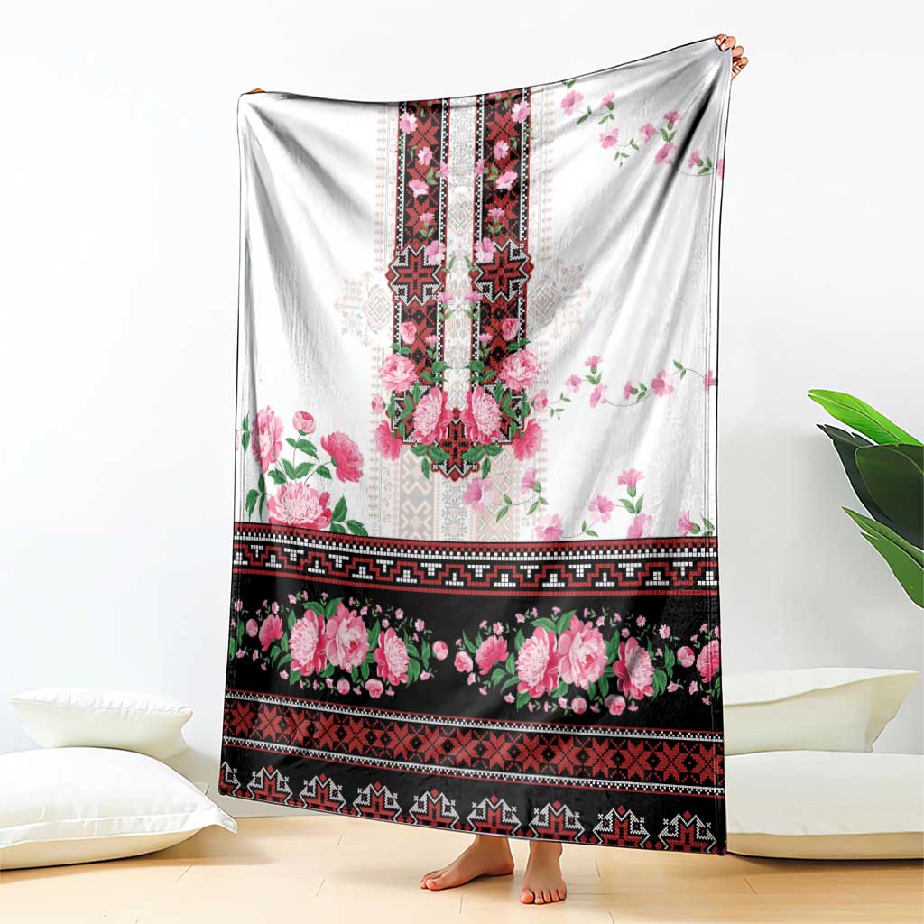Red Romanian National Costume Blanket Peony Flowers Traditional Folk Pattern - Wonder Print Shop