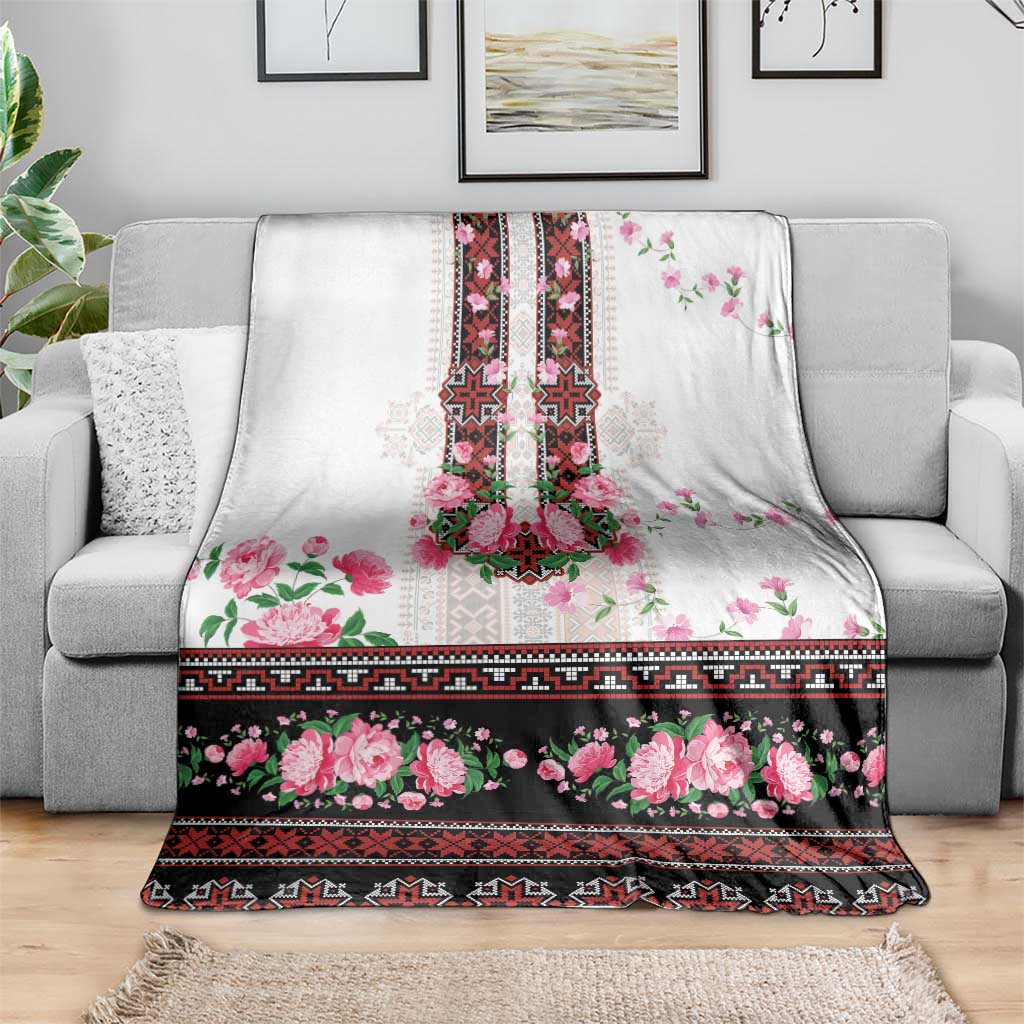 Red Romanian National Costume Blanket Peony Flowers Traditional Folk Pattern - Wonder Print Shop
