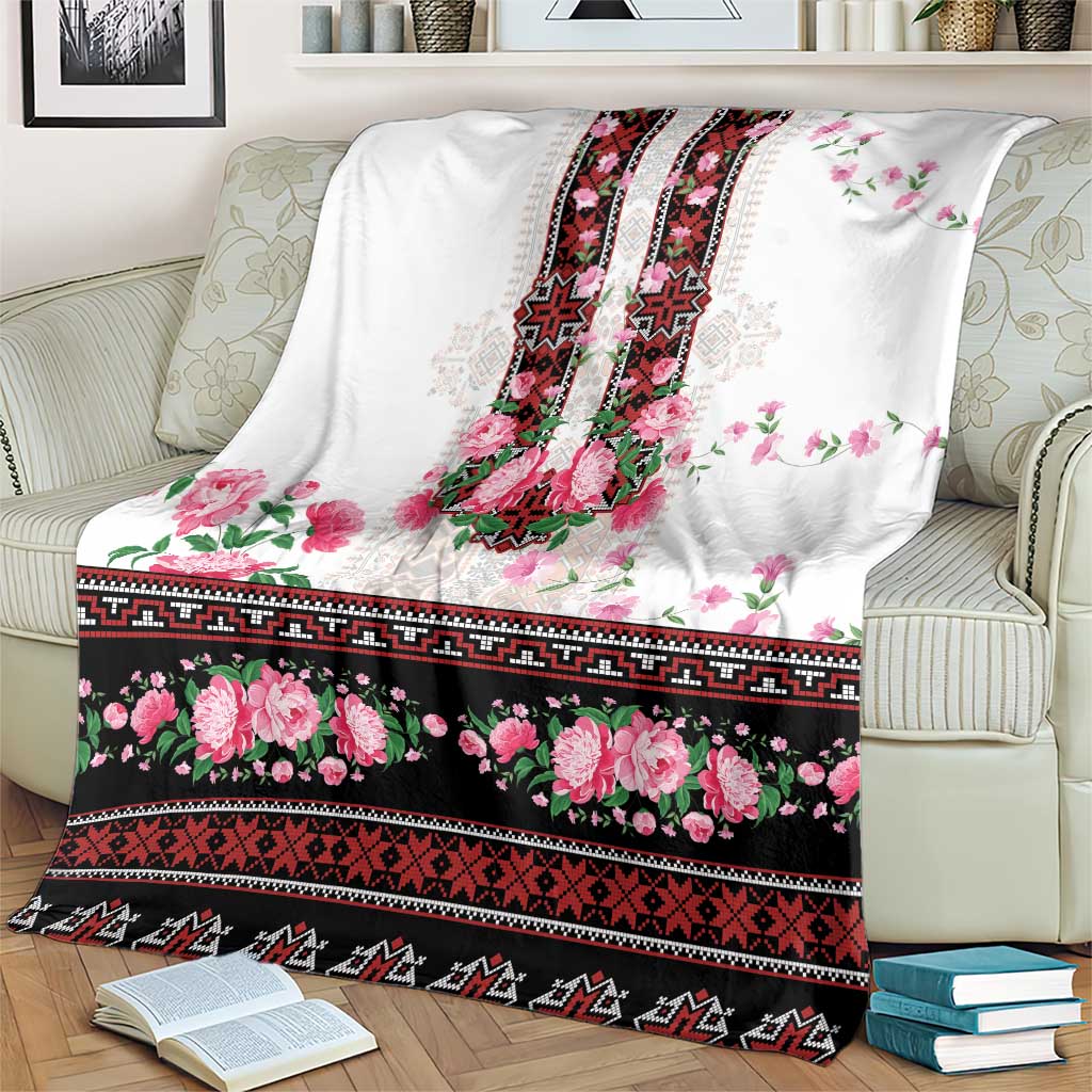 Red Romanian National Costume Blanket Peony Flowers Traditional Folk Pattern - Wonder Print Shop