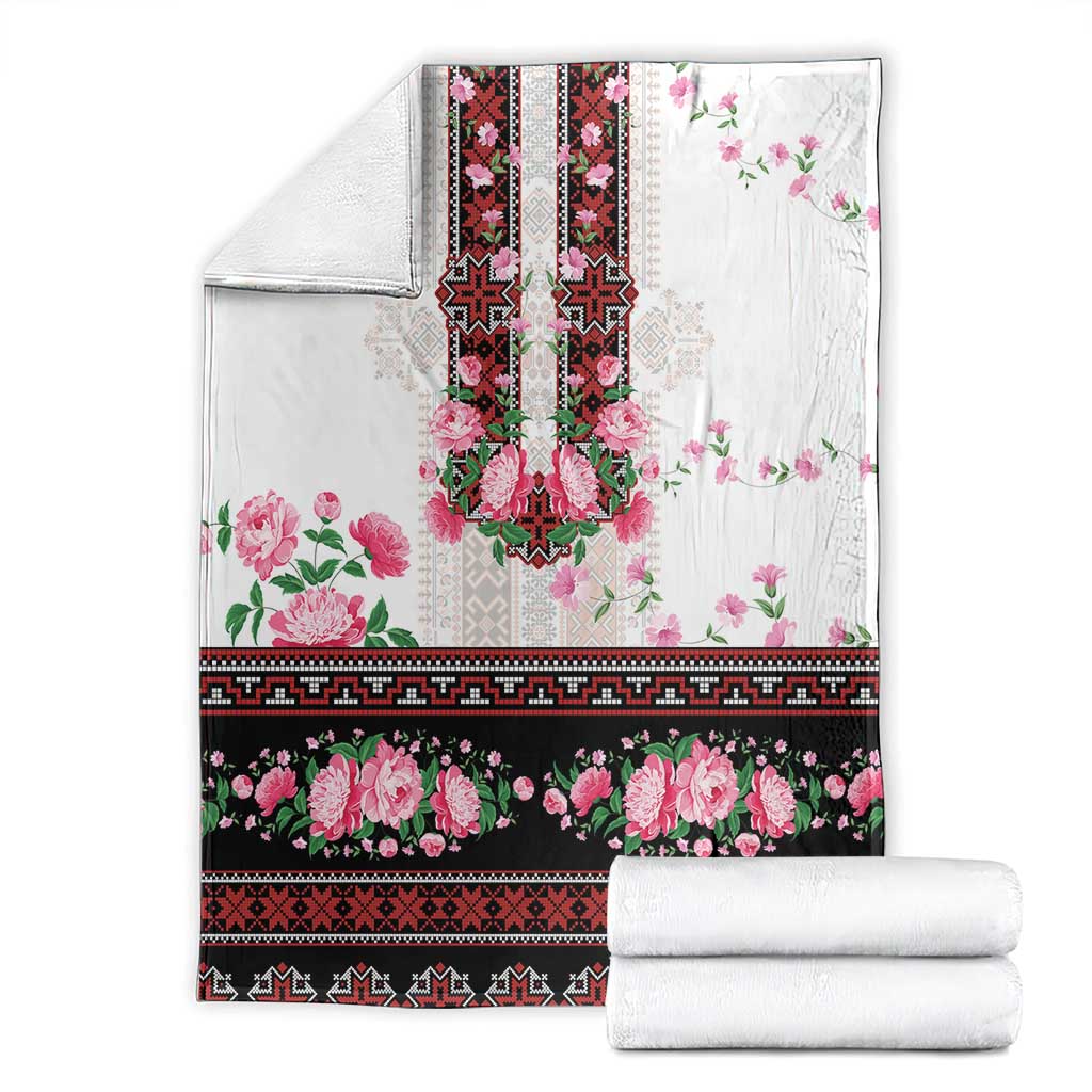 Red Romanian National Costume Blanket Peony Flowers Traditional Folk Pattern - Wonder Print Shop