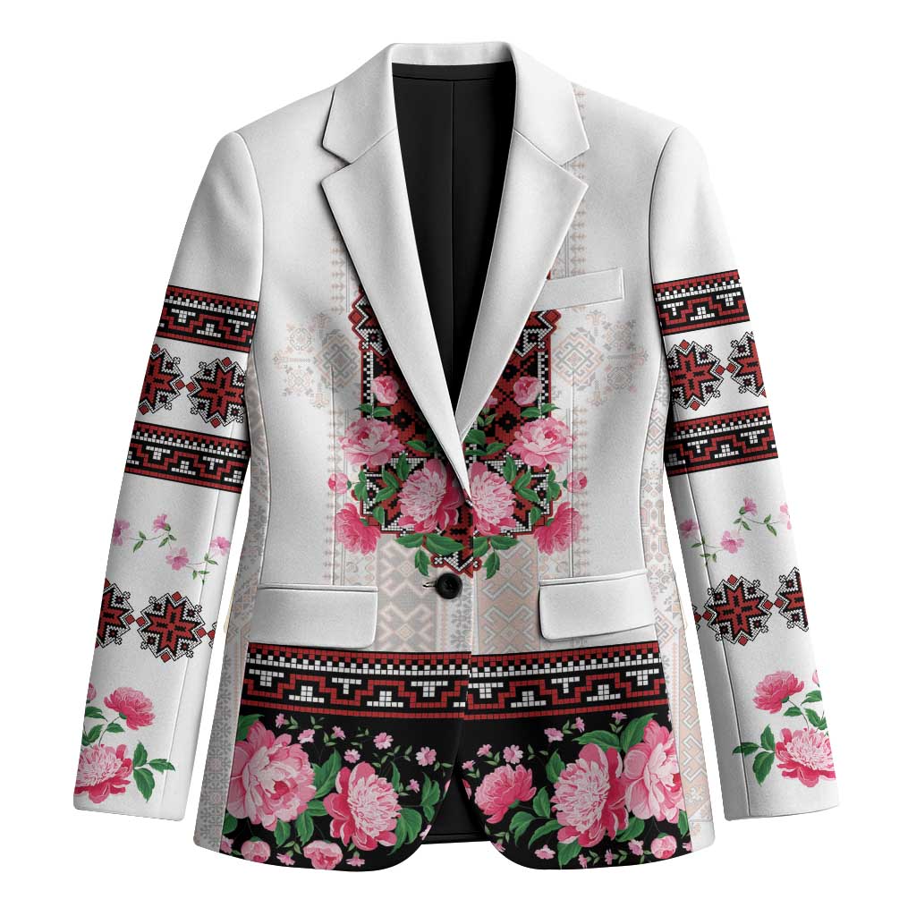 Red Romanian National Costume Blazer Peony Flowers Traditional Folk Pattern - Wonder Print Shop