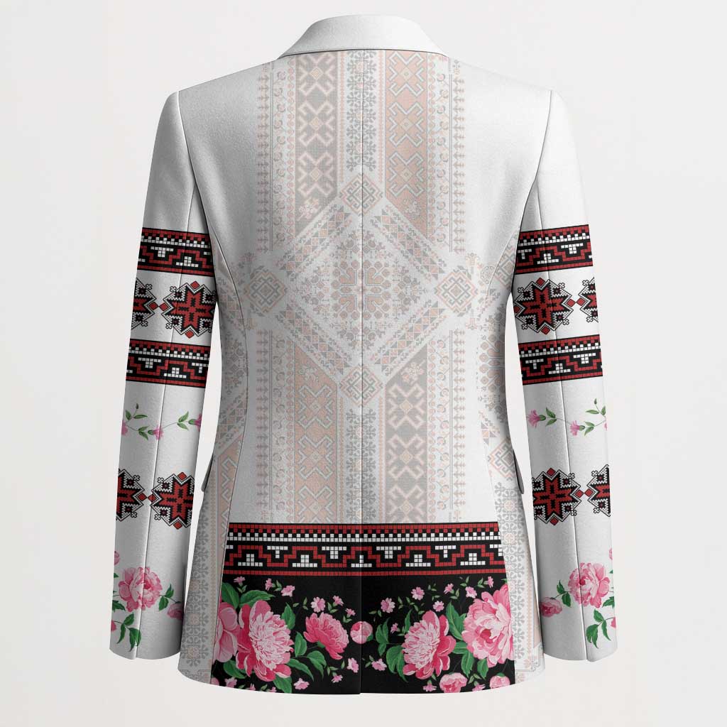 Red Romanian National Costume Blazer Peony Flowers Traditional Folk Pattern - Wonder Print Shop
