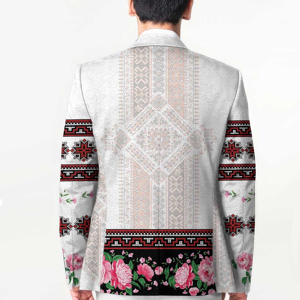 Red Romanian National Costume Blazer Peony Flowers Traditional Folk Pattern - Wonder Print Shop