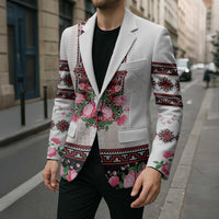 Red Romanian National Costume Blazer Peony Flowers Traditional Folk Pattern - Wonder Print Shop