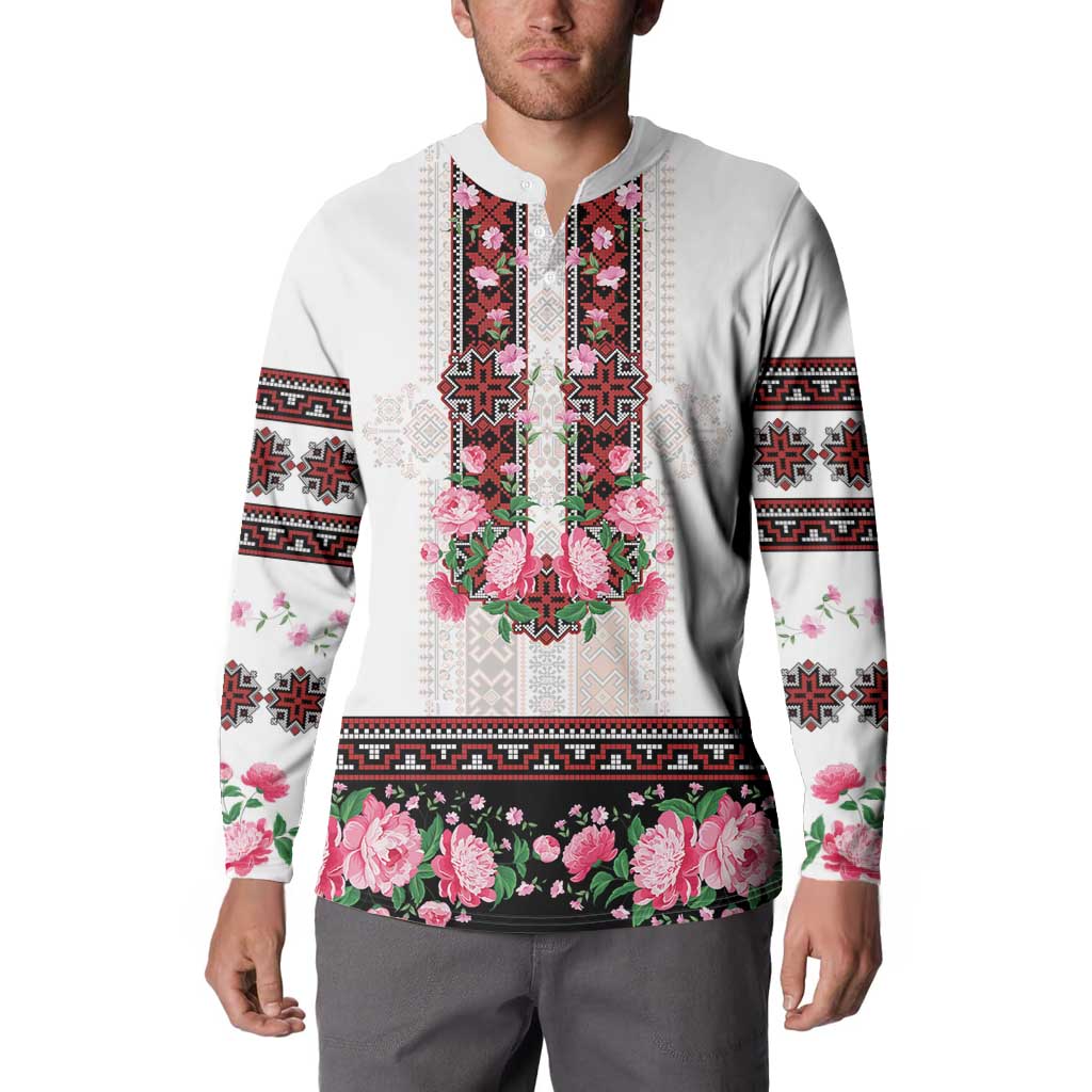 Red Romanian National Costume Button Sweatshirt Peony Flowers Traditional Folk Pattern - Wonder Print Shop