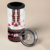 Red Romanian National Costume 4 in 1 Can Cooler Tumbler Peony Flowers Traditional Folk Pattern - Wonder Print Shop