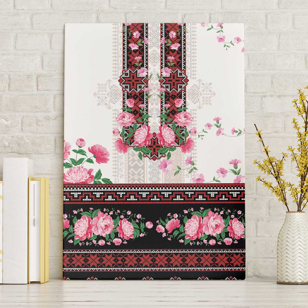 Red Romanian National Costume Canvas Wall Art Peony Flowers Traditional Folk Pattern - Wonder Print Shop