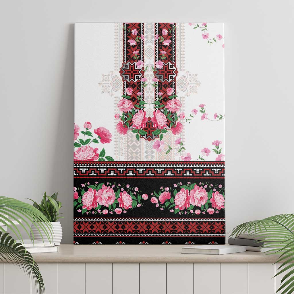 Red Romanian National Costume Canvas Wall Art Peony Flowers Traditional Folk Pattern - Wonder Print Shop