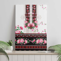 Red Romanian National Costume Canvas Wall Art Peony Flowers Traditional Folk Pattern - Wonder Print Shop