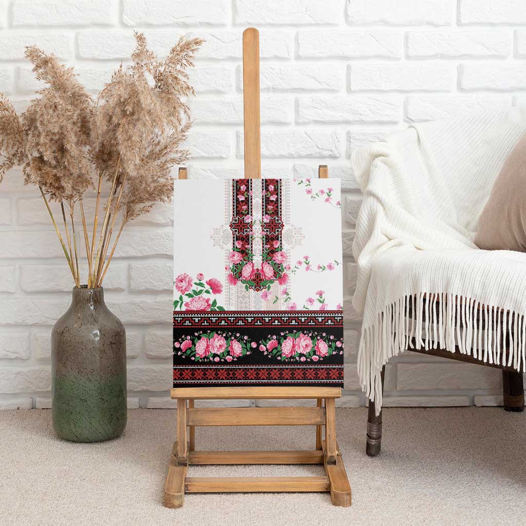 Red Romanian National Costume Canvas Wall Art Peony Flowers Traditional Folk Pattern - Wonder Print Shop