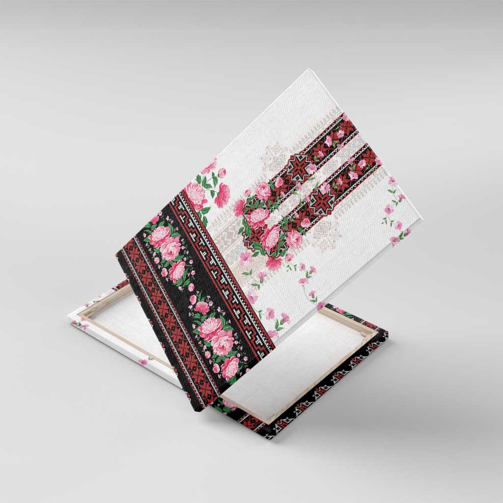 Red Romanian National Costume Canvas Wall Art Peony Flowers Traditional Folk Pattern - Wonder Print Shop